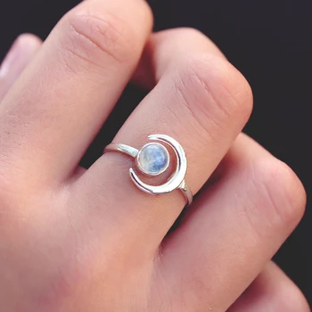 Culoare argintie Unic Luna de Design Semi-pretioase Inel pentru Petrecere de Femei de Moda Ring Bijuterii