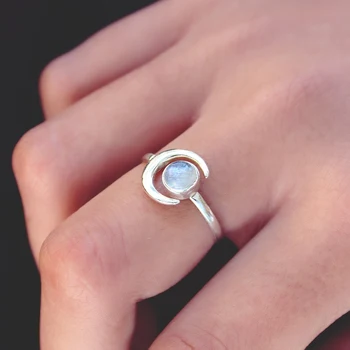 Culoare argintie Unic Luna de Design Semi-pretioase Inel pentru Petrecere de Femei de Moda Ring Bijuterii