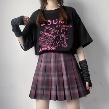 Topuri pentru Femei T-Shirt Anime Imprimare Casual Harajuku Albastru Negru Hip Hop Gât Rotund Tricou Maneca Scurta de Vara Noi Femei T-Shirt