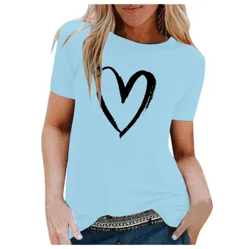 Femeile Iubesc Inima De Imprimare Bluza O Gatului Maneca Lunga Tricouri Casual Femei Plus Dimensiune Vrac Top Blusas Mujer