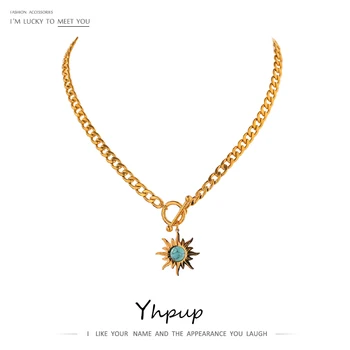 Yhpup Rafinat De Floarea Soarelui Pandantiv Colier Din Oțel Inoxidabil, Aur 18 K Lanț Cravată Colier De Femei Bijoux Femme Accesorii