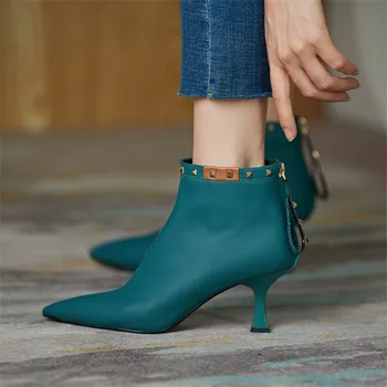 2021 albastru de Moda a Subliniat Toe Tocuri Subtiri de Mare de Femei Glezna Cizme de Calitate Superioară din Piele Sexy Petrecere Elegantă, Pantofi de Bal