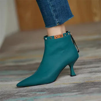 2021 albastru de Moda a Subliniat Toe Tocuri Subtiri de Mare de Femei Glezna Cizme de Calitate Superioară din Piele Sexy Petrecere Elegantă, Pantofi de Bal