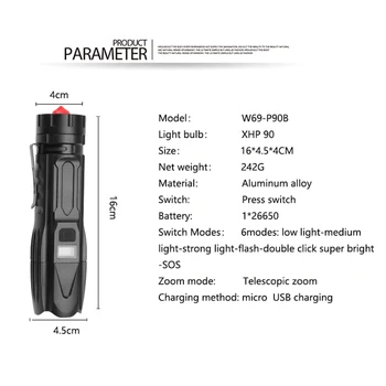 Noi XHP90 CONDUS Flashligt Rază Lungă de Iluminat XHP70 XHP50 Lanterna LED rezistent la apa Lanterna USB Reîncărcabilă Lanterna Mână de Lumină
