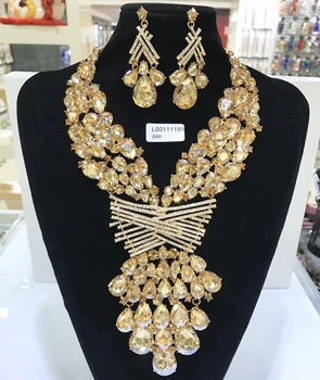 Seturi de bijuterii Multicolore Mireasa Nunta Mare de Cristal de Aur din Dubai Seturi de Bijuterii pentru Femei Colier Cercei