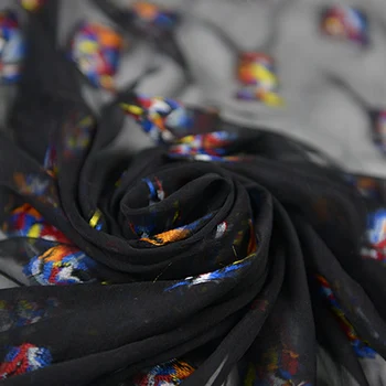 Rezumat de moda de design pentru broderii de mătase neagră georgette tifon tesatura de matase moale,SFF200