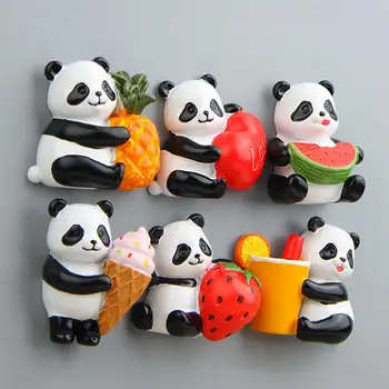 6Pcs de Desene animate Creative Trei-Dimensional Panda Fructe Versiune Cataramă Magnetică Frigider Autocolante Drăguț pentru animale de Companie Magnet Autocolante