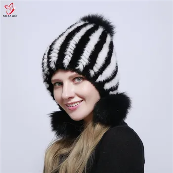 2020 femei de iarnă nurca blană pălărie real blană de vulpe argintie cald schi capac de blana naturala tricot capac de blana brand de moda stil rusesc
