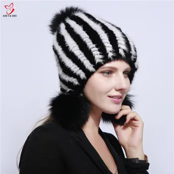 2020 femei de iarnă nurca blană pălărie real blană de vulpe argintie cald schi capac de blana naturala tricot capac de blana brand de moda stil rusesc