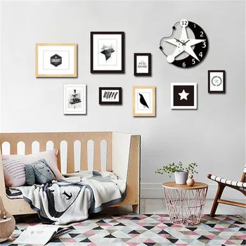 Un design Modern minimalist, stele și lună, camera de zi ceas de perete stil European de lemn acasă ceas artă decorativă draperii de perete
