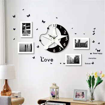 Un design Modern minimalist, stele și lună, camera de zi ceas de perete stil European de lemn acasă ceas artă decorativă draperii de perete