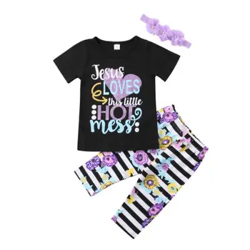 2018 copii pentru Copii Copilul 3PCS Fete T-shirt, Blaturi +Floral Pantaloni Hairband Tinutele Dimensiunea 2-6M
