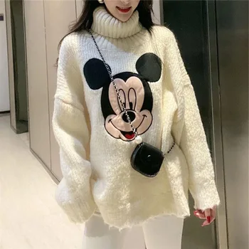 Iarna Disney Femei Pulovere Guler Mickey Mouse Nou Haine De Sex Feminin Birou Doamnă Pulovere 2020 Moda Maneca Lunga, Pulovere