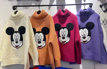 Iarna Disney Femei Pulovere Guler Mickey Mouse Nou Haine De Sex Feminin Birou Doamnă Pulovere 2020 Moda Maneca Lunga, Pulovere