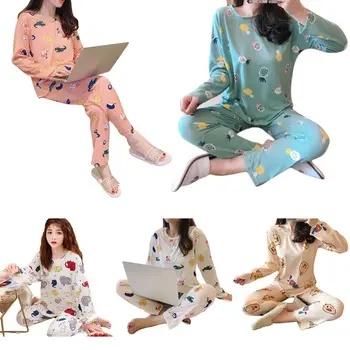 Femei cu Maneci Lungi Pjamas Set de Desene animate de Animale Pijamale Lejere haine de casă L-2XL 62KE