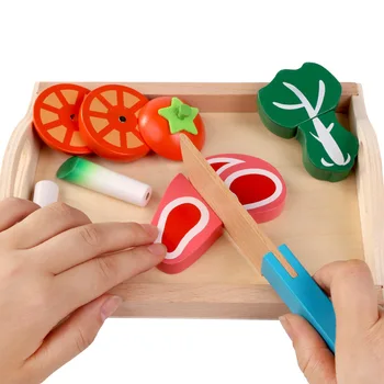 Simulare De Bucătărie Pretinde Jucărie Din Lemn Clasic Joc Montessori Jucărie De Învățământ Pentru Copii, Copii Cadou De Tăiere De Fructe Și Legume De Set