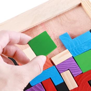 Enjoybay Colorate Tetris Puzzle Jucării pentru Copii Montessori Lemn Jigsaw Bord Inteligenta Jucărie pentru Băieți și Fete pentru Copii Jucărie de Învățământ