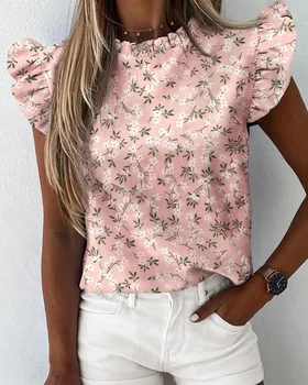 Casual De Iarnă, O-Neck Bluza Tricou Femei Volane De Imprimare De Moda Noua Femeie Topuri Si Bluze De Vara Femei Top Tee Shirt Femei