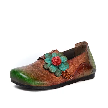 Johnature Retro Femei Pantofi Balerini Culori Amestecate Piele Naturala 2020 Nouă Primăvară Rotund Toe Superficial Casual Manual Doamnelor Pantofi