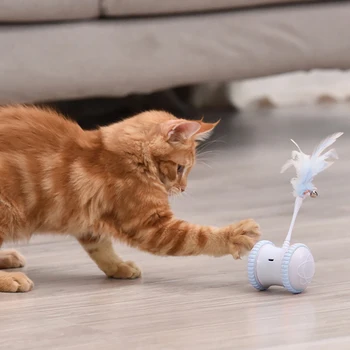 Inteligente Interactive Jucărie Pisica de Lumină LED Cu Pene de animale de Companie Auto de Interior de Joc în aer liber Jucărie Pahar de Rotație Minge Pentru Câine Pisică Consumabile