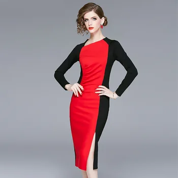 Primăvara anului 2020 femei nou high-end rochii retro îmbunătățit cheongsam contrast de culoare celebritate hip rochie cu maneci lungi