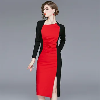 Primăvara anului 2020 femei nou high-end rochii retro îmbunătățit cheongsam contrast de culoare celebritate hip rochie cu maneci lungi