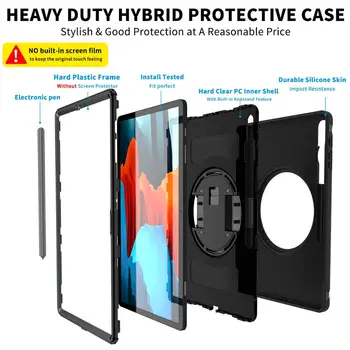 Rezistent la șocuri Armura Caz Pentru Samsung Galaxy Tab S7 Plus 12.4 inch 2020 SM-T970 T975 T976 Caz Hibrid de rotație curele husa pentru Tableta