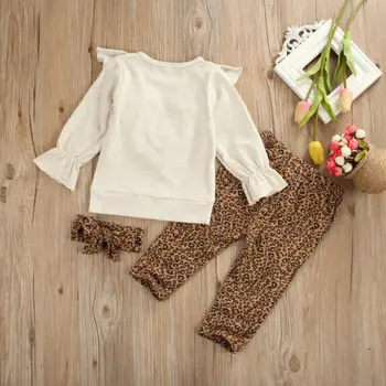 Copilul Fata de Toamna Iarna Haine Copil Fetita Zburli Maneca Lunga Solide T-shirt cu Leopard Pantaloni Lungi 3PCS Tinuta Seturi