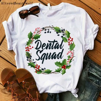 Femeile Dentare Echipa de Imprimare T Tricoul Amuzant Grafic Maneca Scurta Alb Tricou Femei 90 Fete Topuri Casual Dentist de Craciun T-shirt
