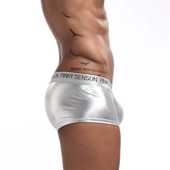 Bărbați Sexy, Lenjerie intima Boxeri pantaloni Scurți din Piele Faux Trunchiuri Om Solid Mijlocul Talie U Convex Husă Chiloți Cueca calzoncillo pentru M-XXL