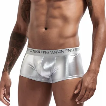 Bărbați Sexy, Lenjerie intima Boxeri pantaloni Scurți din Piele Faux Trunchiuri Om Solid Mijlocul Talie U Convex Husă Chiloți Cueca calzoncillo pentru M-XXL