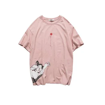 2020 Hip Hop Tricou Barbati Japoneze Ukiyo E Cat T-shirt Harajuku Streetwear Tricou Casual cu Maneci Scurte Topuri de Vara Tee Japonia Stil