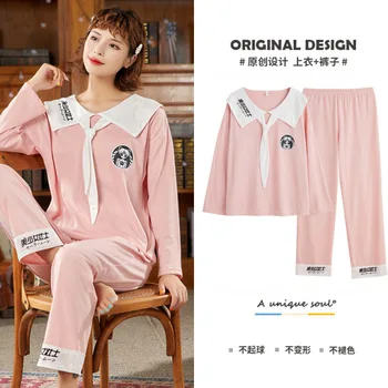 YRRFUOT 2020 Toamna anului Nou Stil de Imprimare Roz cu Maneci Lungi Fată Frumoasă Pijama Pantaloni Body Pijamale Femei Seturi de Îmbrăcăminte pentru Femei