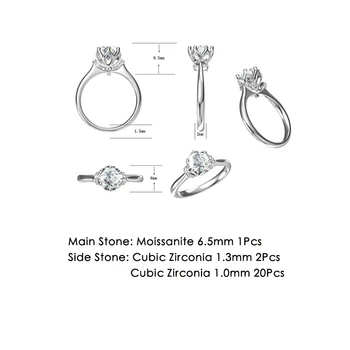 GEM de BALET Moissanite Diamant Încoronare Coroana Inel Pentru Femei 925 Silves Moissanite Inel 1.0 Ct 6.5 mm VVS1 Trecut Testul