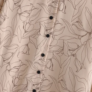 Wixra Femei Cămăși Și Bluze Cu Maneca Lunga Primăvară Nouă Femei Florale Imprimare Rândul Său, În Jos Guler Bej Topuri