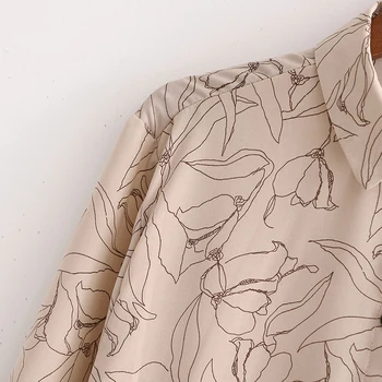 Wixra Femei Cămăși Și Bluze Cu Maneca Lunga Primăvară Nouă Femei Florale Imprimare Rândul Său, În Jos Guler Bej Topuri