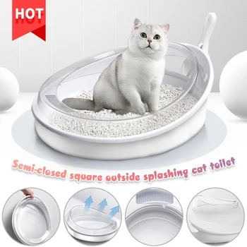 Portabil Cat de Toaletă Semi-închise lădița de nisip Mare Splash-dovada Cat Olita Tava Cu Lopata Non-toxice de Curățare Produse pentru animale de Companie