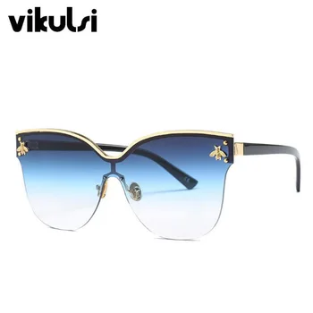 Ochi de pisica Mic de Albine ochelari de Soare Pentru Femei Retro Barbati de Brand Designer fără ramă Ochelari de Soare Pentru barbati Femei Nuante de Albastru Gri UV400