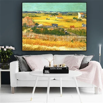 Impresionist Van Gogh Recolta la La Crau Peisaj Pictura in Ulei pe Panza, Postere, Printuri Poza Perete pentru Living Decorul Camerei