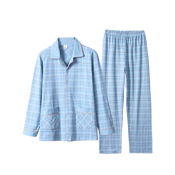 AIPEACE 2 Bucati de Bumbac pentru Bărbați Pijama Set Casual cu Dungi cu Maneci Lungi Guler Rever Sleepwear Primavara-Vara Homewear îmbrăcăminte de noapte