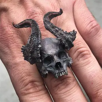EYHIMD Detaliu Negru 316L din Oțel Inoxidabil Inel de Craniu cu Coarne Satan Diavolul Punk Motociclist Inele pentru Bărbați Bijuterii