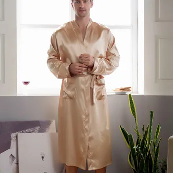 Liber Sleepwear Plus Dimensiune Bărbați Halat Kimono de Baie Rochie de Vara Noi Casual camasa de noapte Sexy Pijamale V-gât Satin Lungi Haine de Acasă