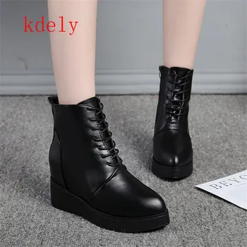 2020 Nou Stil femeie cizme Înalte tocuri Glezna cizme pentru femei Pene Platforma cizme Doamnelor pantofi de Iarna femeie Negru marimi 35-40