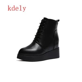 2020 Nou Stil femeie cizme Înalte tocuri Glezna cizme pentru femei Pene Platforma cizme Doamnelor pantofi de Iarna femeie Negru marimi 35-40