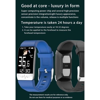 T1S Brățară Inteligent Temperatura Corpului Tracker de Fitness cu Monitor de Ritm Cardiac Somn Sânge Acest Ceas Sport Negru