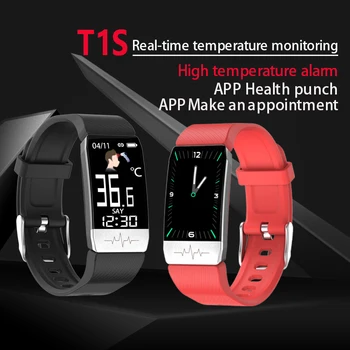 T1S Brățară Inteligent Temperatura Corpului Tracker de Fitness cu Monitor de Ritm Cardiac Somn Sânge Acest Ceas Sport Negru