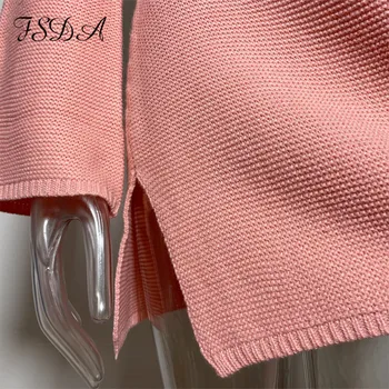 FSDA Supradimensionate 2020 Maneca Lunga Mini Rochie Pulover Cald de Toamna Iarna Vrac Guler Sexy Folie de Femei Tricotate Rochii Sexy