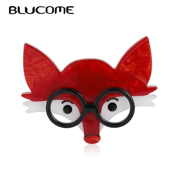 Blucome Acrilic Negru Ochelari Fox Forma Broșe Handmade Femei Animale Copil Brosa Desene animate Brosa Ace de Rever Insigne DIY Podoabă