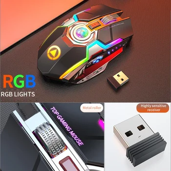 Wireless Gaming Mouse Reîncărcabilă Tăcut LED Backlit Soareci USB Optic Ergonomic 7 Taste cu iluminare RGB Pentru Laptop