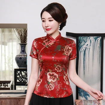Chineză Stil de sex Feminin de Imprimare Tricou Floare de Vara Maneca Scurta Bluza Albastru Supradimensionat 3XL 4XL Tradiționale Tang Top Haine Clasice